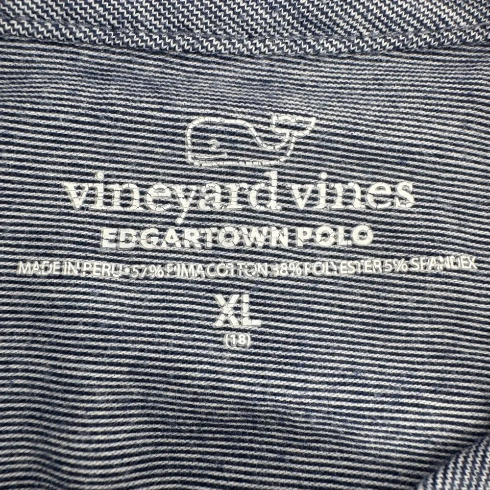 Vineyard Vines Boys XL 18 Edgartown Polo Shirt Blue Heathered Pima Stretch